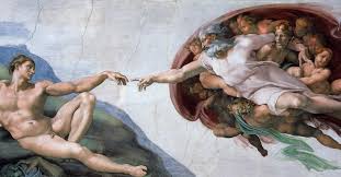 La Création d'Adam, la célèbre fresque peinte au XVIe siècle par Michel Ange sur la voûte de la chapelle Sixtine au VATICAN.