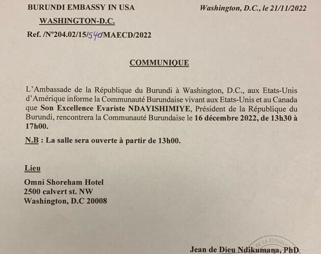 Burundi : Rencontre du Chef d’Etat avec la Diaspora des USA le 16 décembre 2022